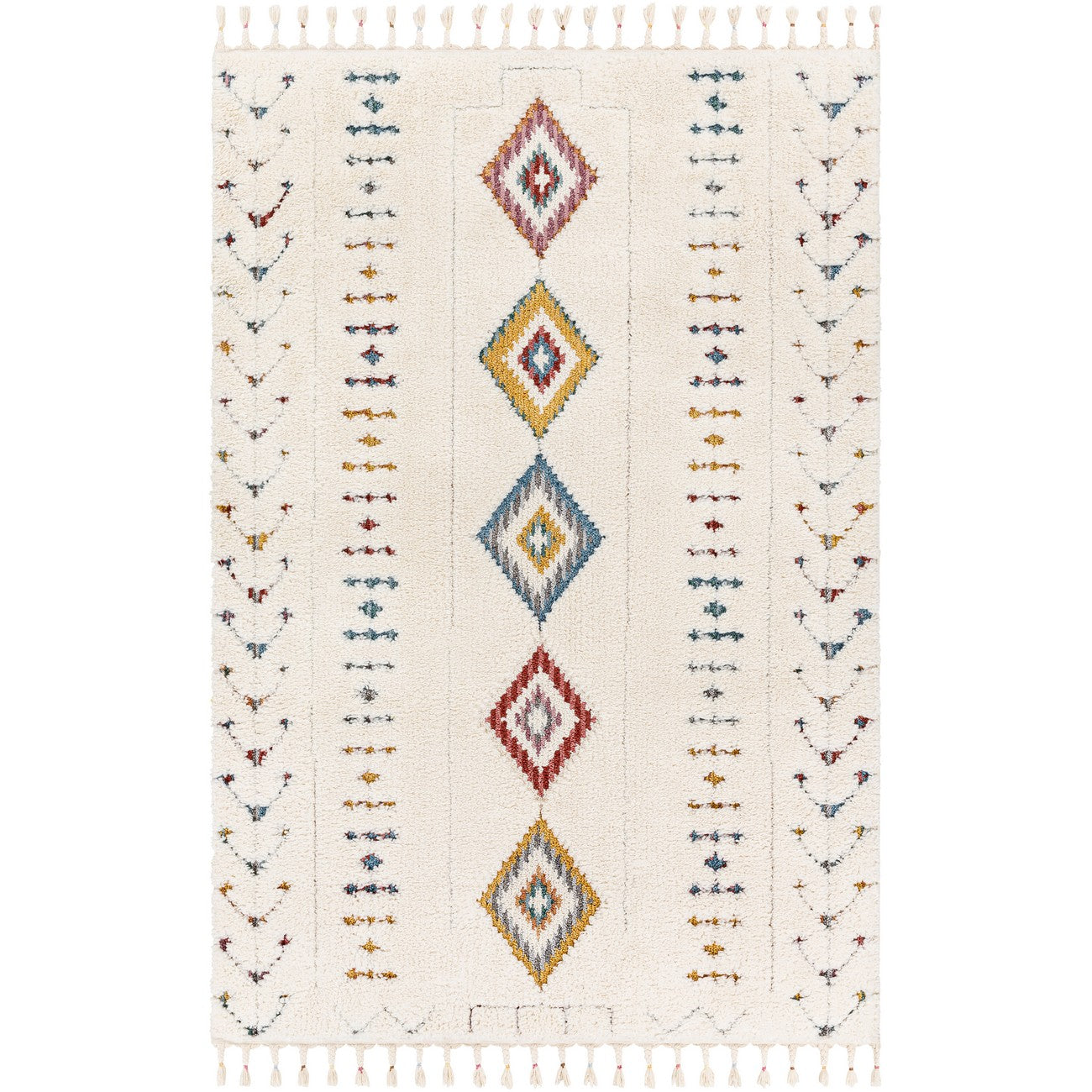 INO Shaggy Modern Boho Plush Pile Cream Area Rug Flat