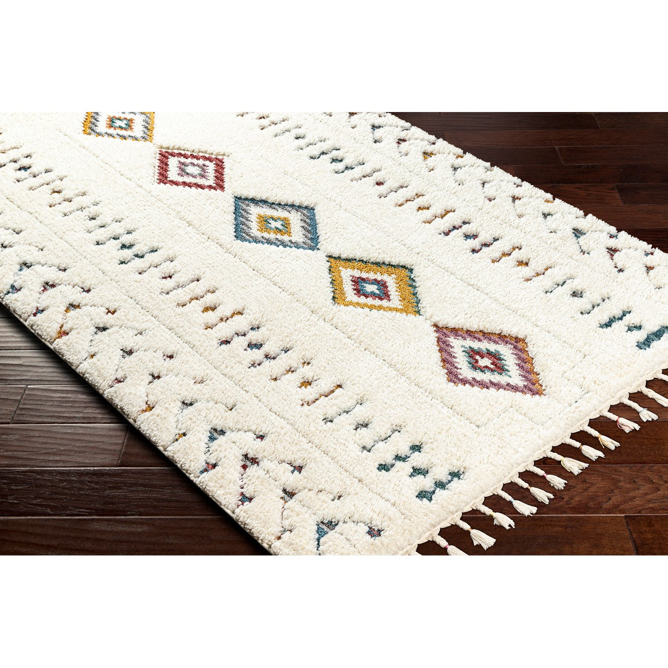INO Shaggy Modern Boho Plush Pile Cream Area Rug Corner