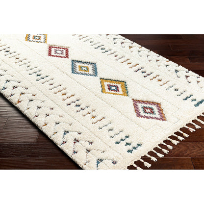 INO Shaggy Modern Boho Plush Pile Cream Area Rug Corner
