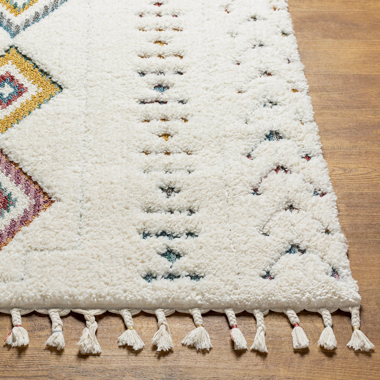 INO Shaggy Modern Boho Plush Pile Cream Area Rug Front