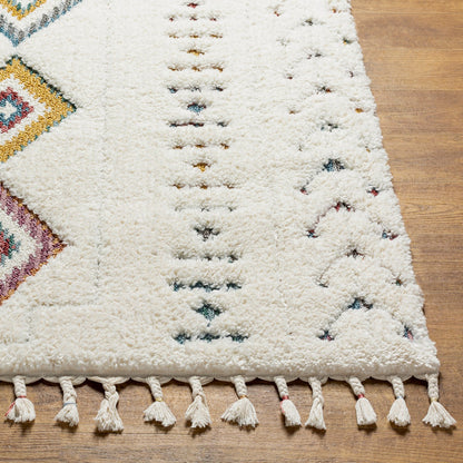 INO Shaggy Modern Boho Plush Pile Cream Area Rug Front