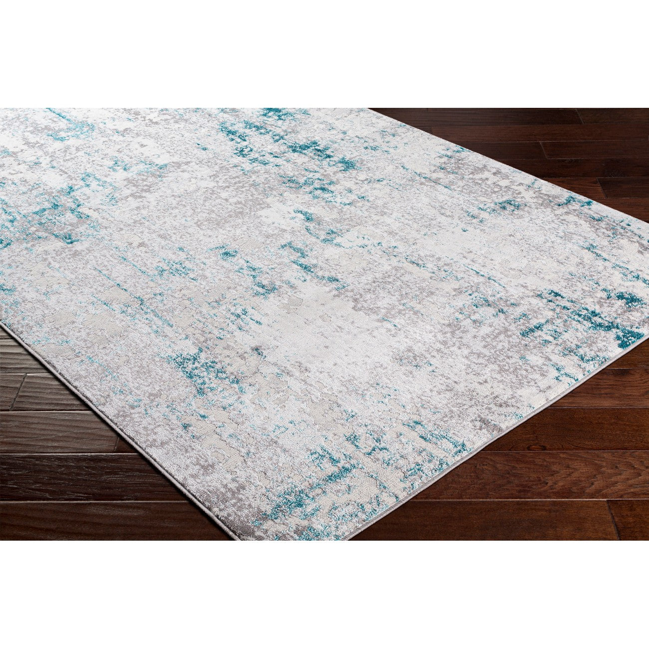 PARKER Abstract Modern Marble Teal Area Rug Corner