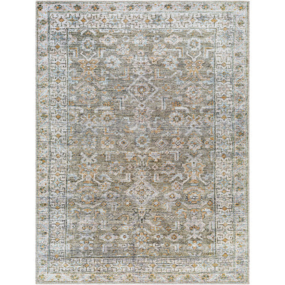 MAHAK Becki Owens x Livabliss Machine Washable Oriental Boho Khaki/Light Silver Area Rug Flat