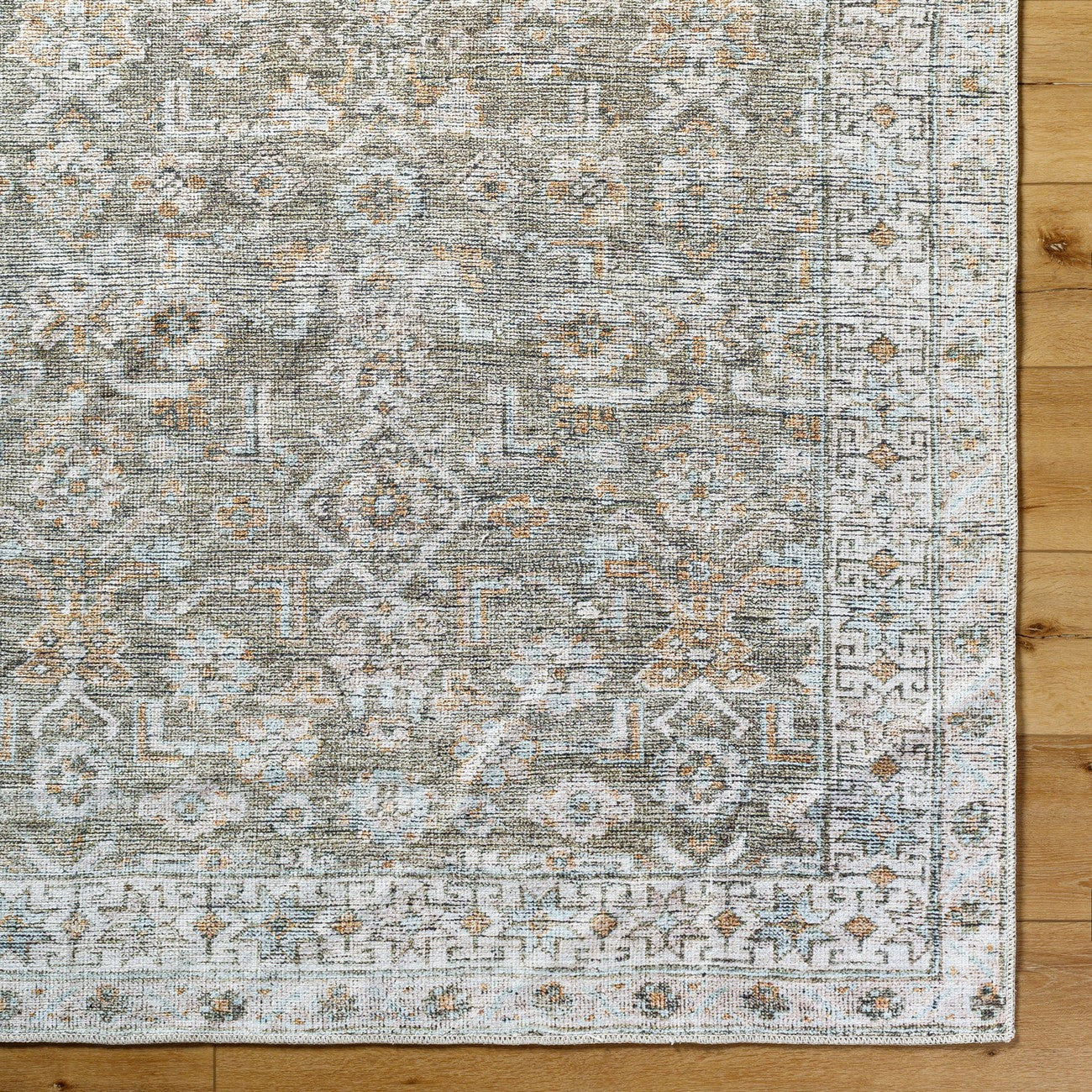 MAHAK Becki Owens x Livabliss Machine Washable Oriental Boho Khaki/Light Silver Area Rug Overhead