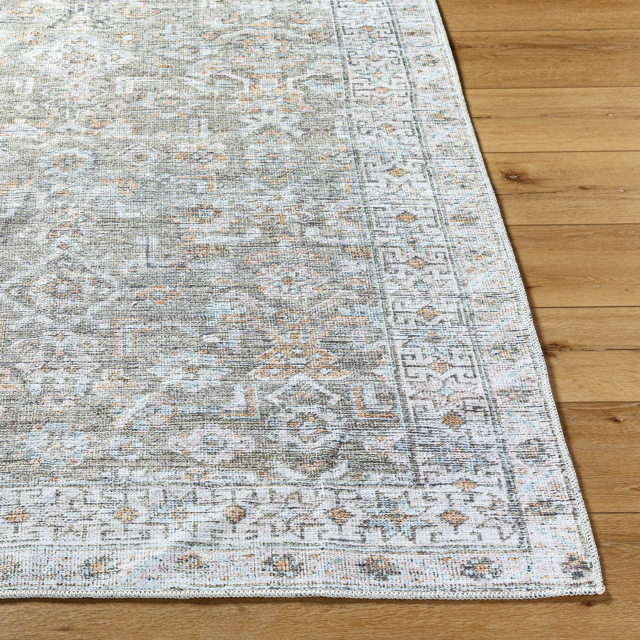 MAHAK Becki Owens x Livabliss Machine Washable Oriental Boho Khaki/Light Silver Area Rug Front