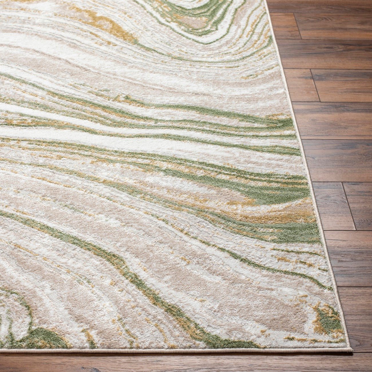 MAKAYLA Abstract Modern Marble Moss/Beige Area Rug Front