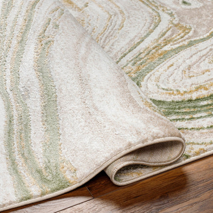 MAKAYLA Abstract Modern Marble Moss/Beige Area Rug Fold