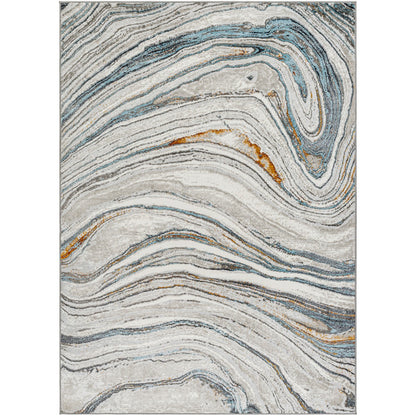 MAKAYLA Abstract Modern Marble Sky Blue/Beige Area Rug Flat
