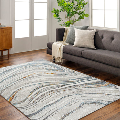 MAKAYLA Abstract Modern Marble Sky Blue/Beige Area Rug Roomscene