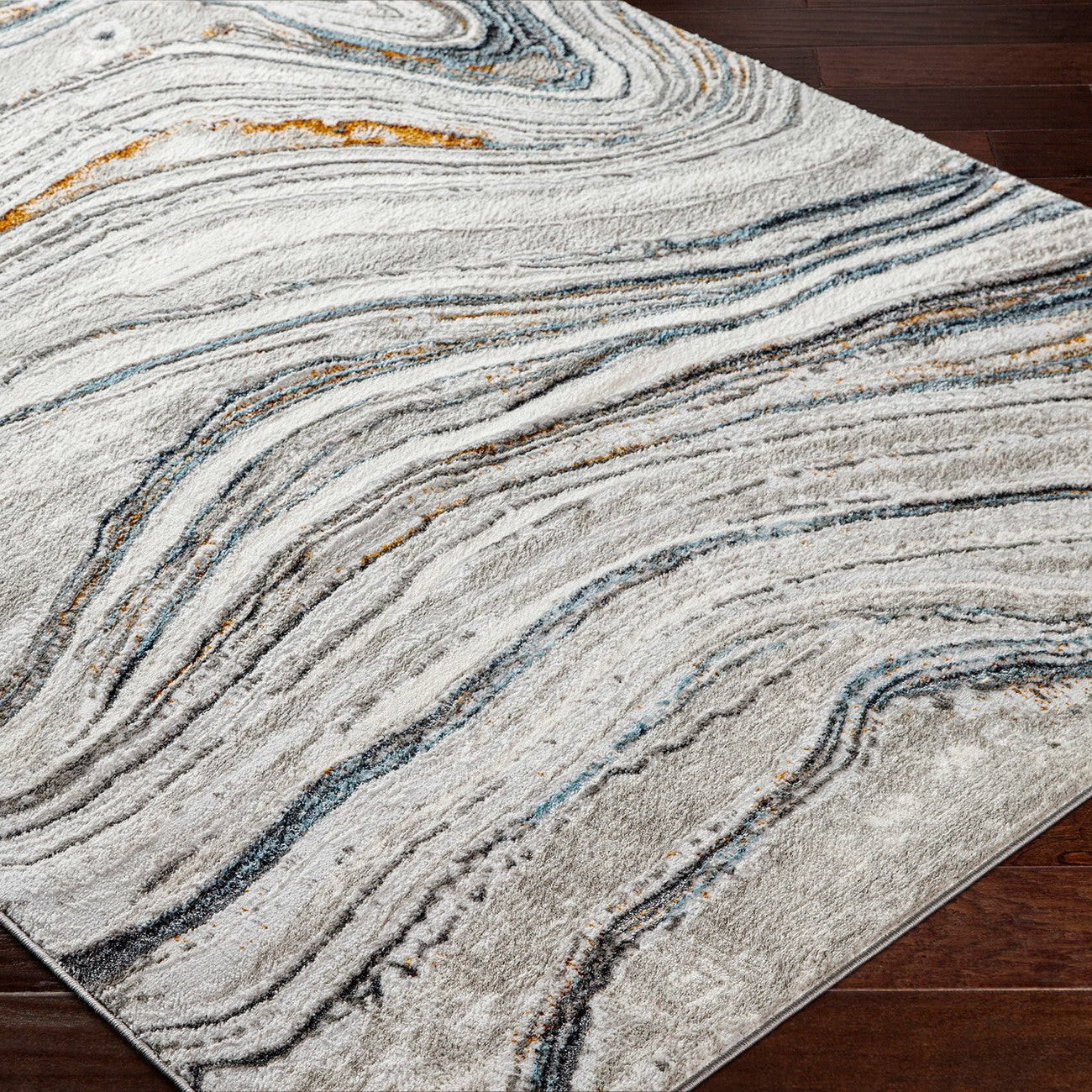 MAKAYLA Abstract Modern Marble Sky Blue/Beige Area Rug Corner