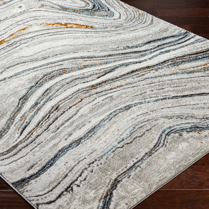 MAKAYLA Abstract Modern Marble Sky Blue/Beige Area Rug Corner