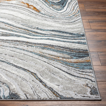 MAKAYLA Abstract Modern Marble Sky Blue/Beige Area Rug Front
