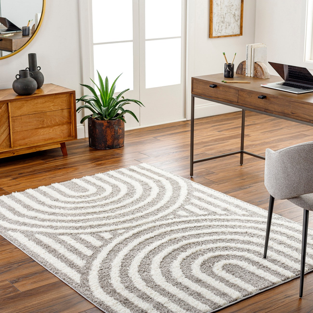 MARAVA Shaggy Modern Plush Pile Charcoal Area Rug Roomscene