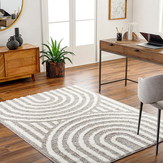 MARAVA Shaggy Modern Plush Pile Charcoal Area Rug Roomscene