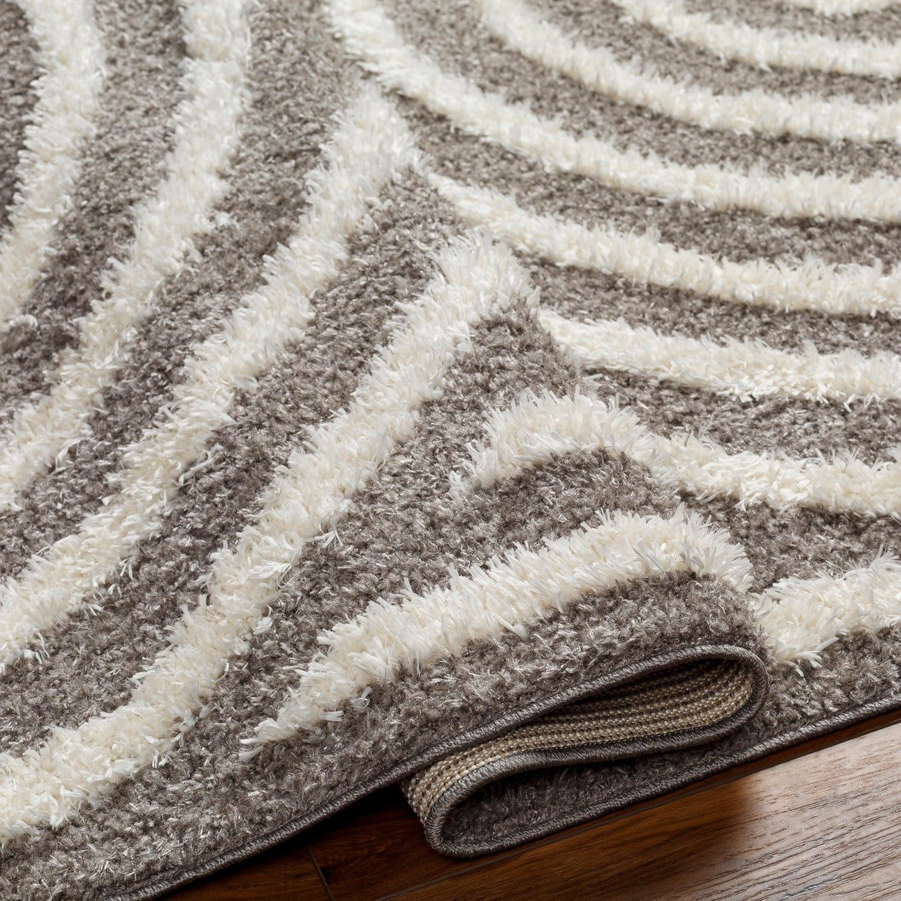 MARAVA Shaggy Modern Plush Pile Charcoal Area Rug Fold