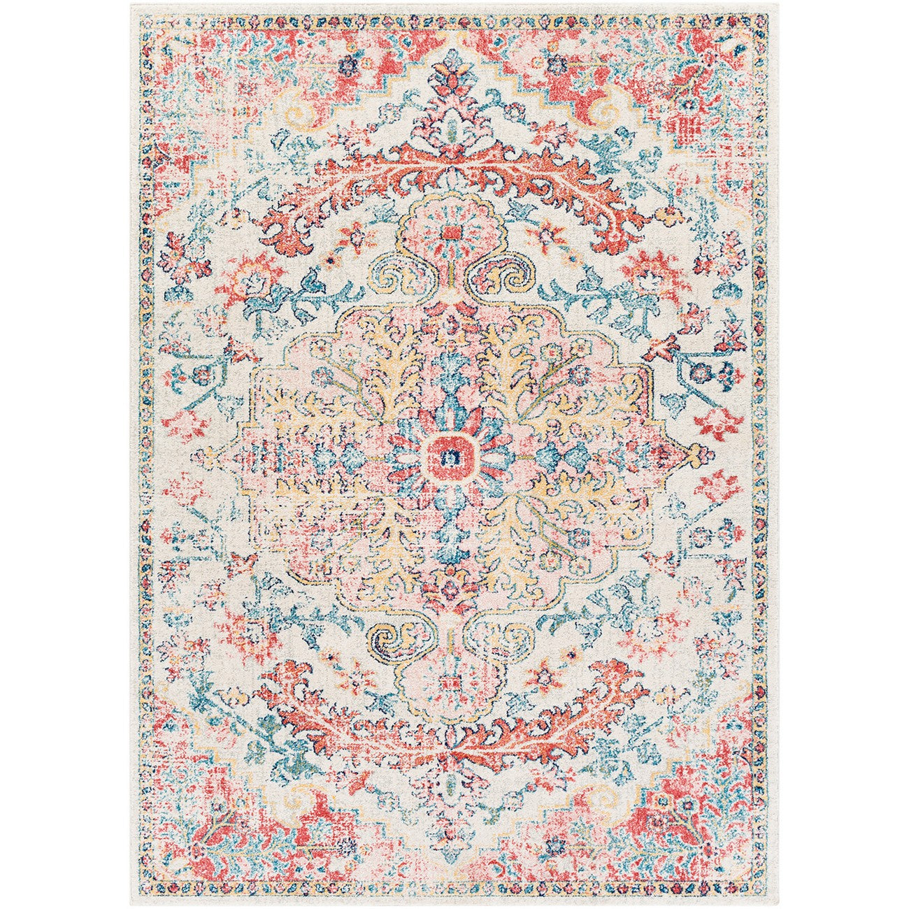 MAVERICK Vintage Traditional Oriental Boho Bright Red Area Rug Flat
