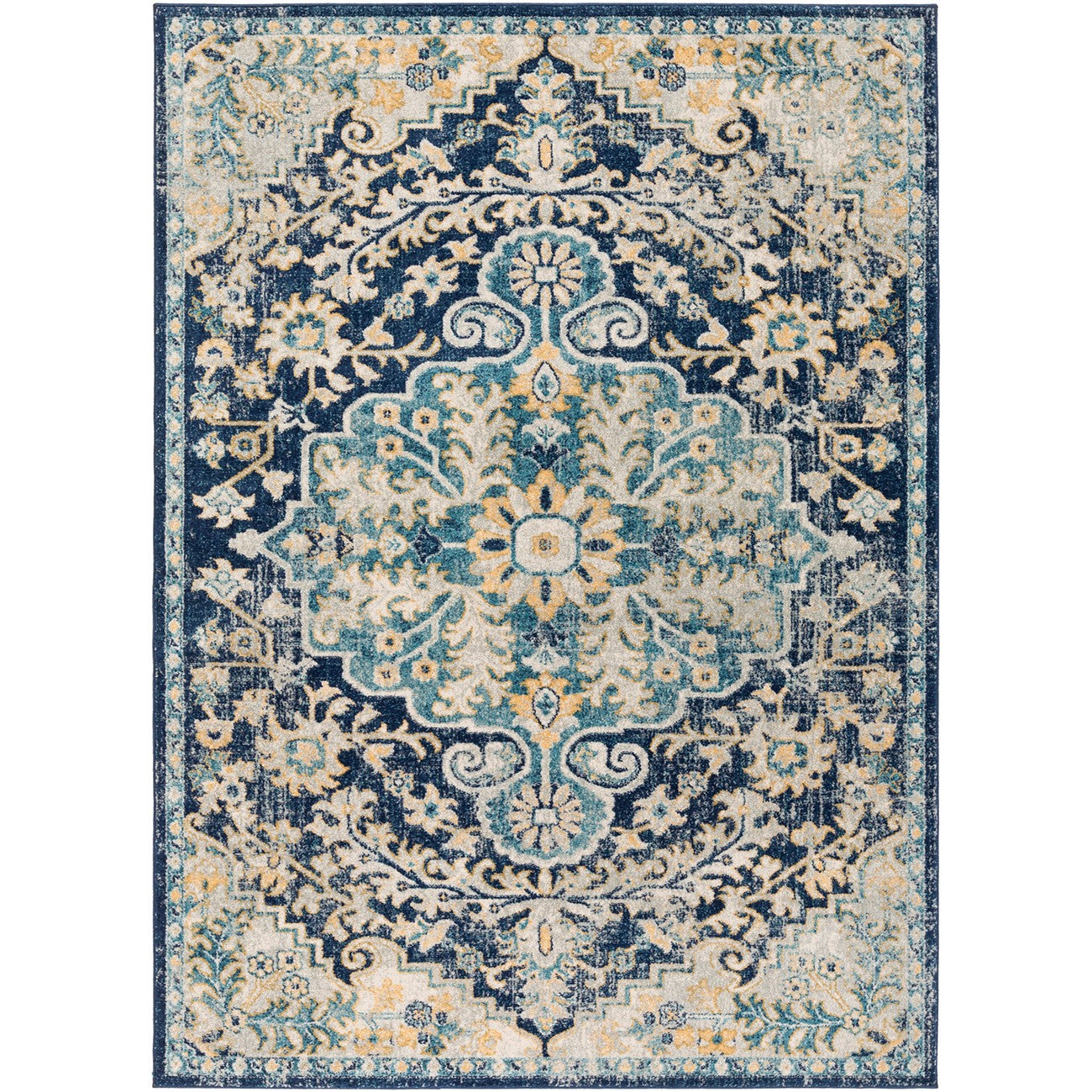 MAVERICK Vintage Traditional Oriental Boho Sky Blue Area Rug Flat