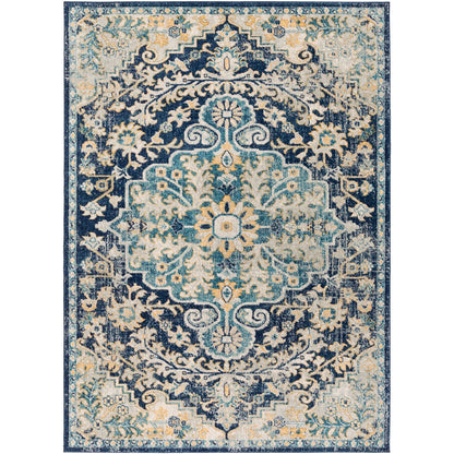 MAVERICK Vintage Traditional Oriental Boho Sky Blue Area Rug Flat
