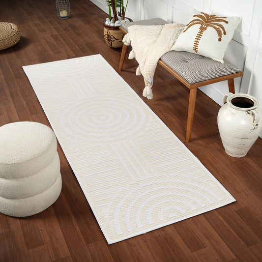 MEERA LAKE Machine Washable Modern Cream Area Rug Roomscene
