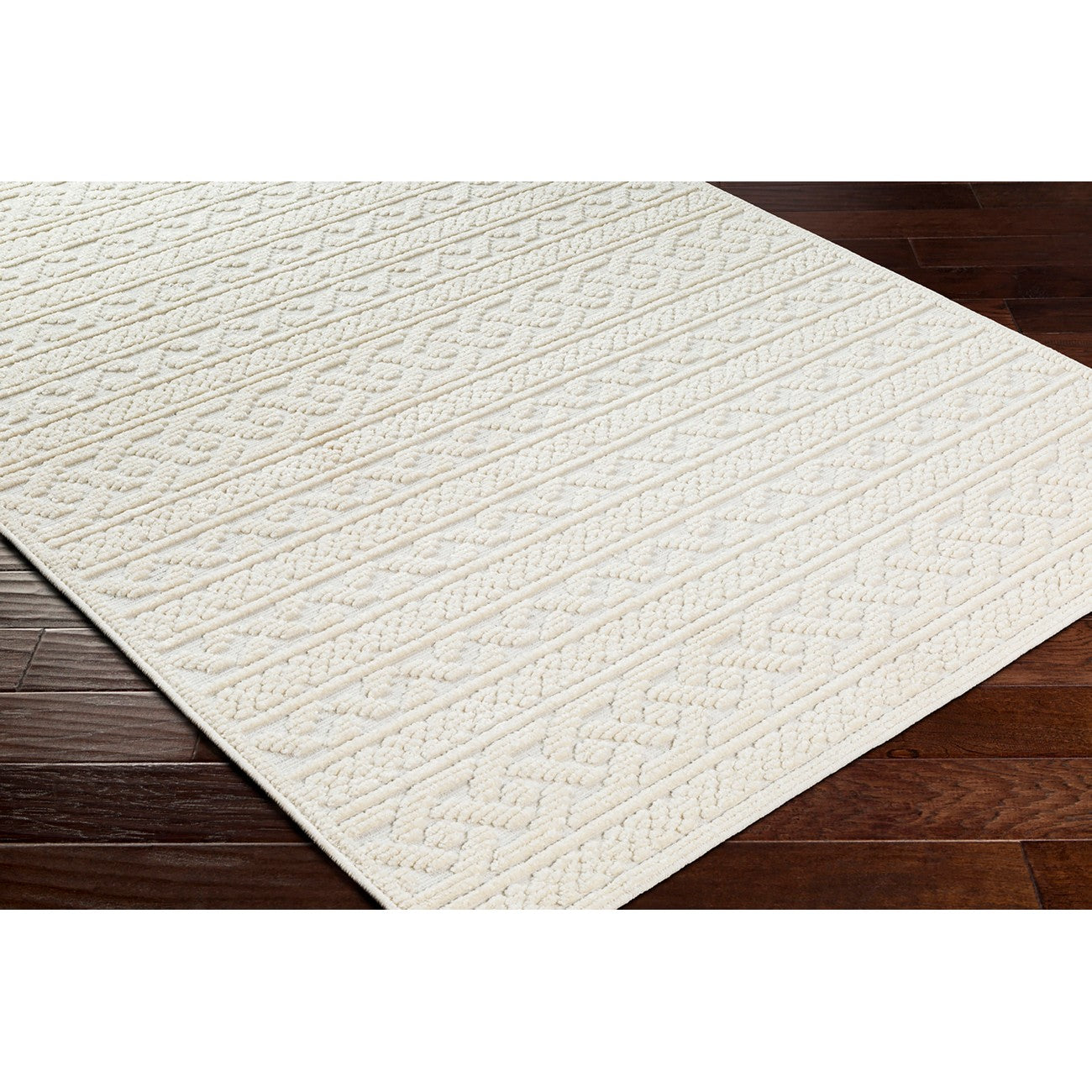 MEGHA FALLS Machine Washable Global Cream Area Rug Corner