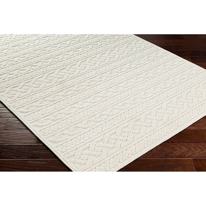 MEGHA FALLS Machine Washable Global Cream Area Rug Corner