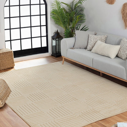 MIDORI Indoor & Outdoor Scandi Modern Beige Area Rug Roomscene