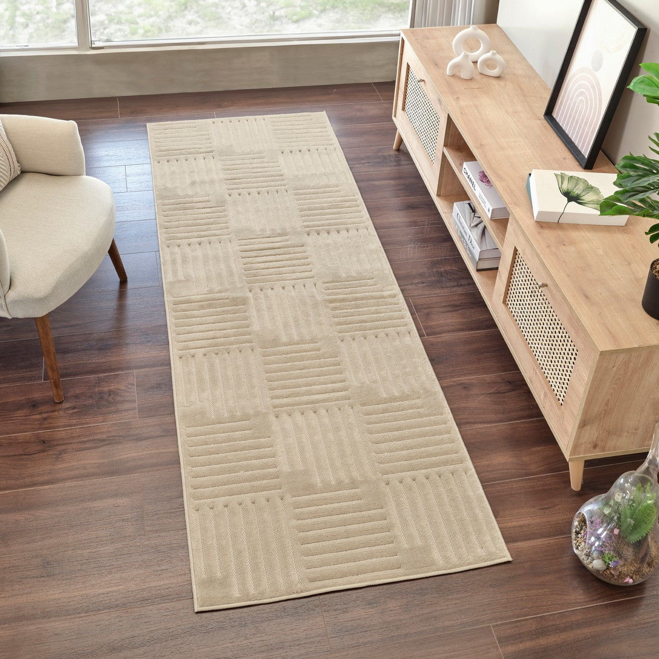 MIDORI Indoor & Outdoor Scandi Modern Beige Area Rug Roomscene