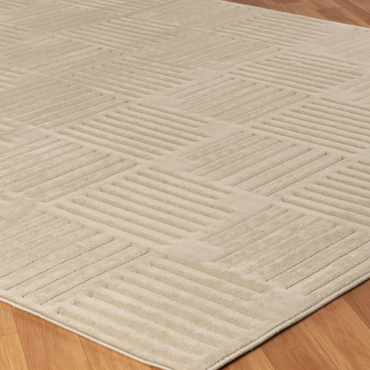 MIDORI Indoor & Outdoor Scandi Modern Beige Area Rug Corner