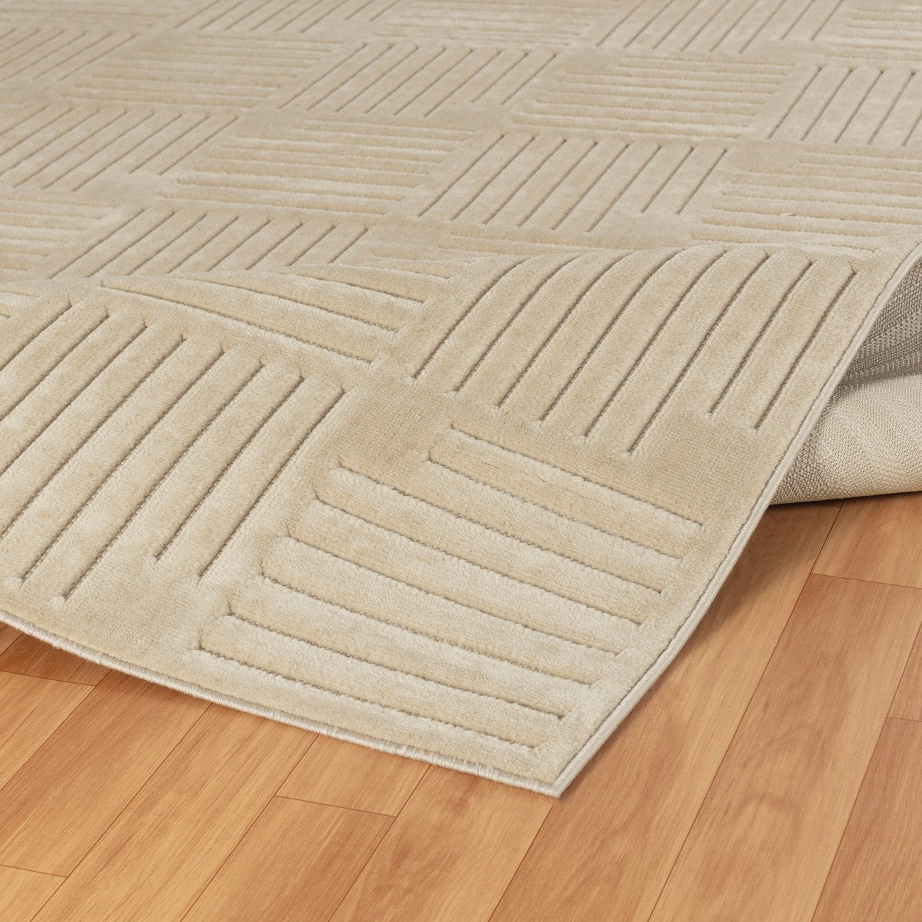 MIDORI Indoor & Outdoor Scandi Modern Beige Area Rug Fold