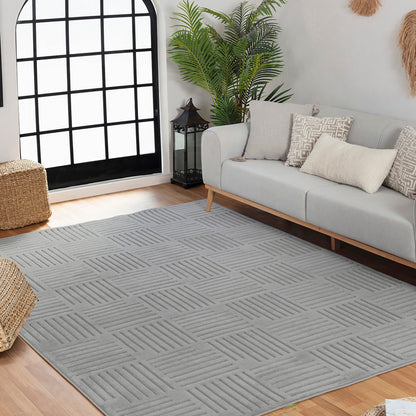 MIDORI Indoor & Outdoor Scandi Modern Grey Area Rug Roomscene