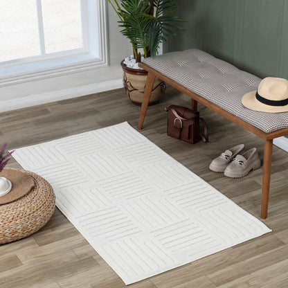 MIDORI Indoor & Outdoor Scandi Modern White Area Rug Roomscene