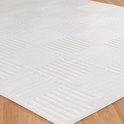 MIDORI Indoor & Outdoor Scandi Modern White Area Rug Corner
