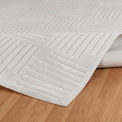 MIDORI Indoor & Outdoor Scandi Modern White Area Rug Fold