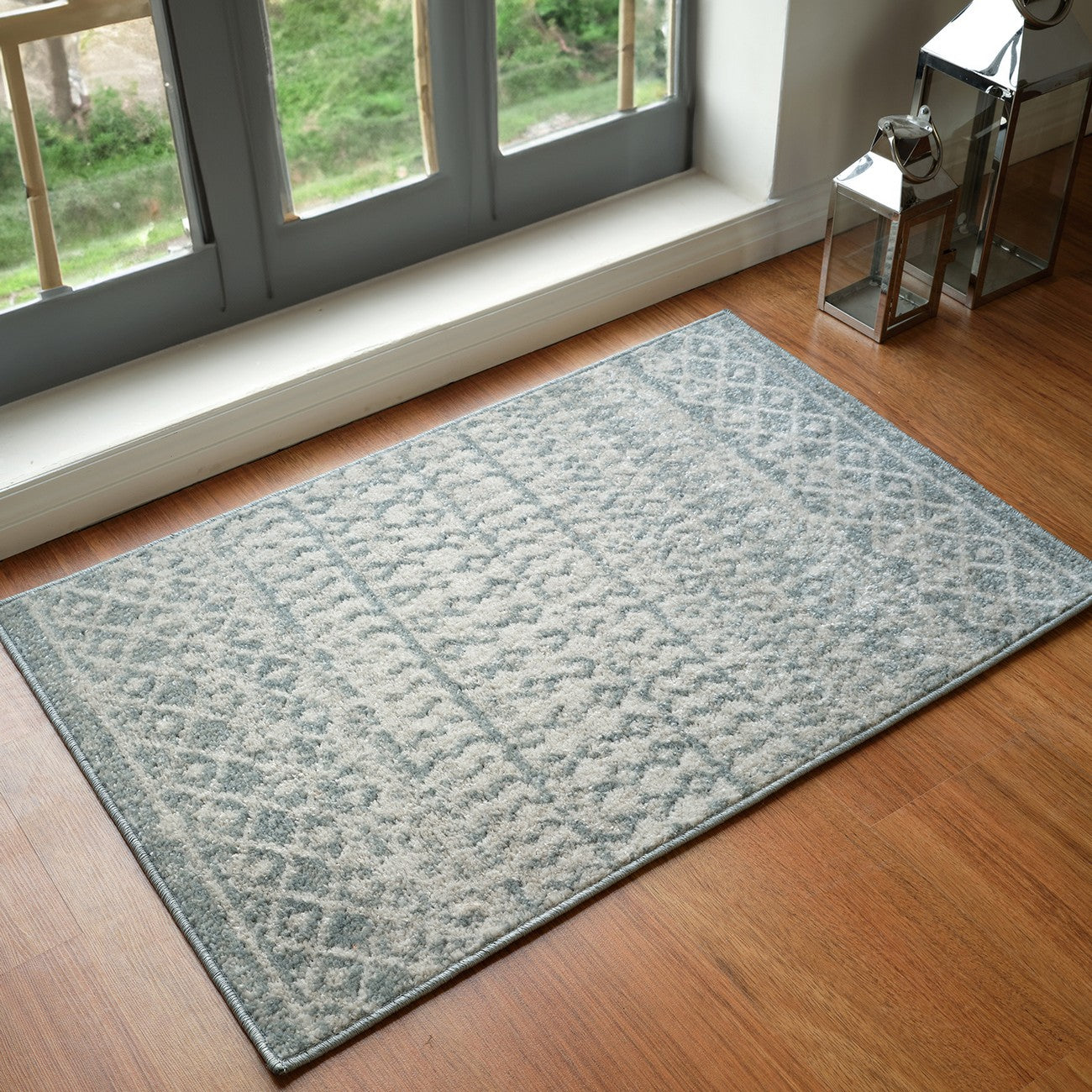 MILA Scandi Modern Boho Light Beige/Grey Area Rug Roomscene