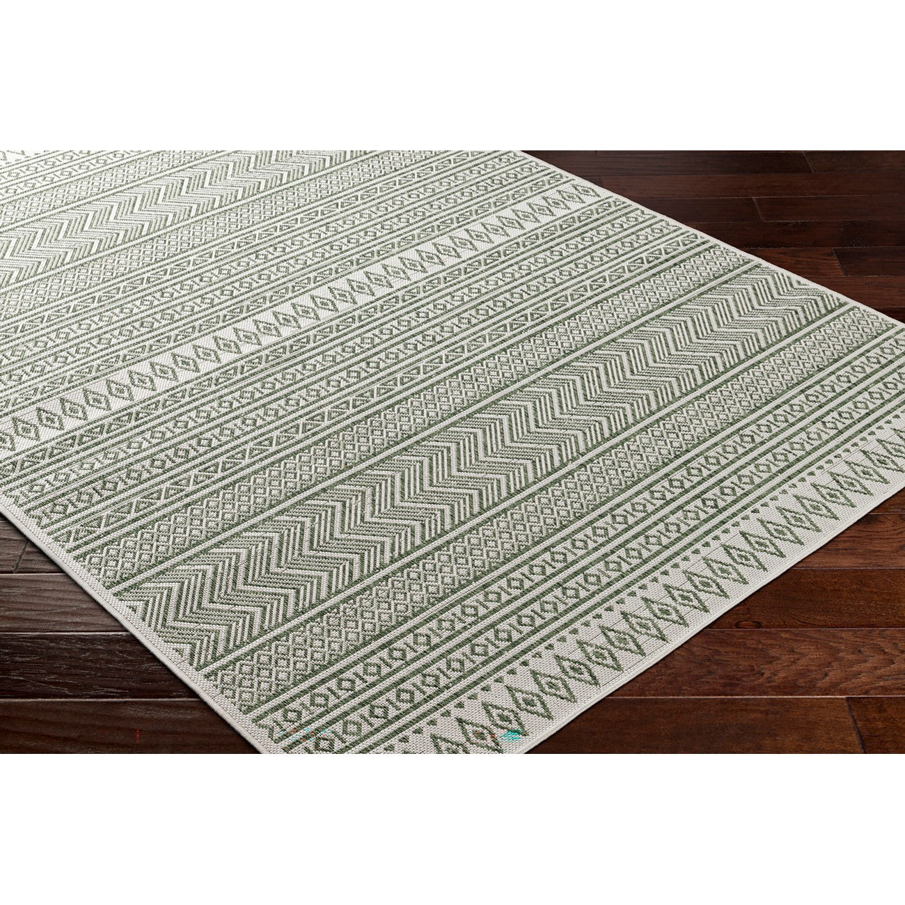 MIMI Indoor & Outdoor Global Olive Green/Beige Area Rug Corner