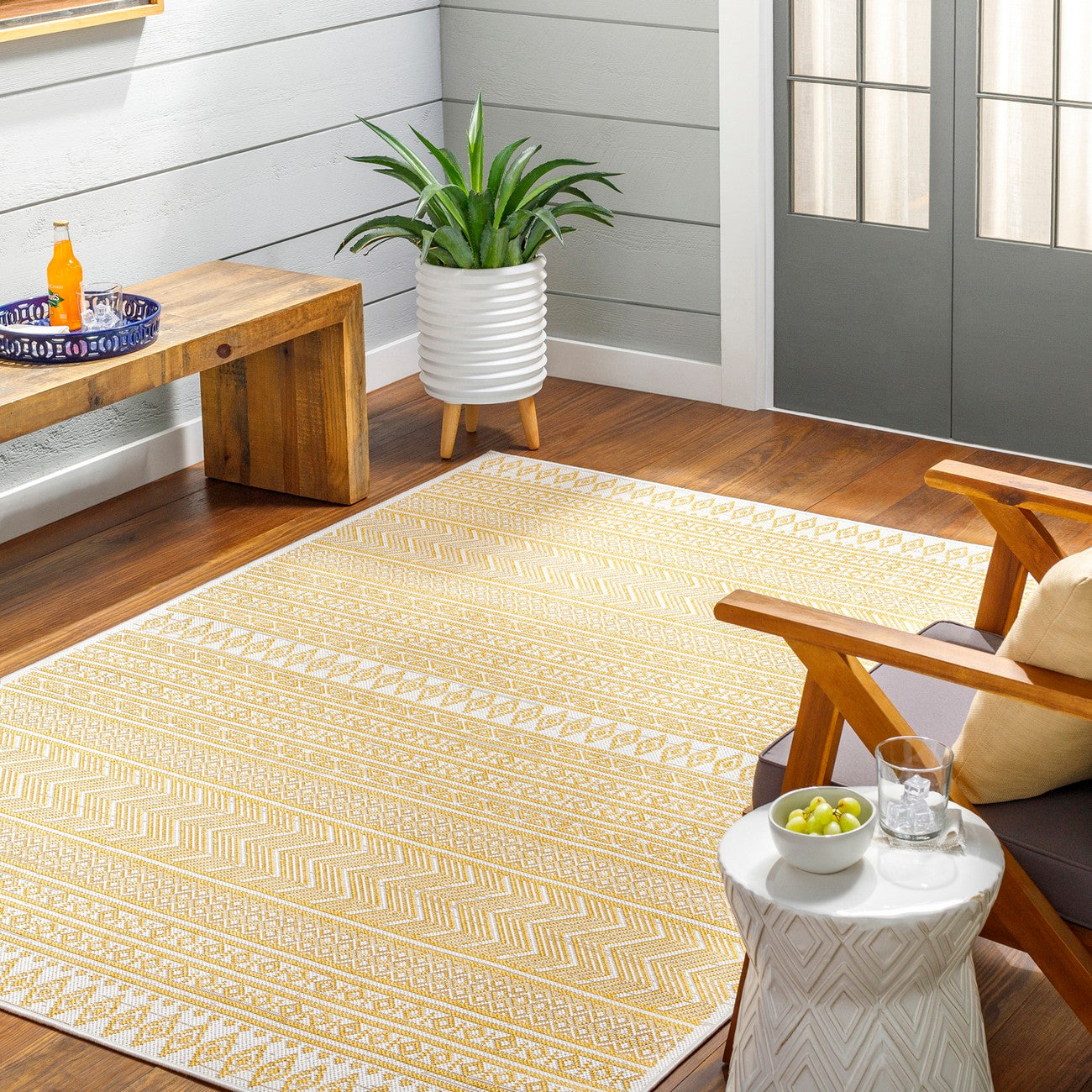 MIMI Indoor & Outdoor Global Saffron/Beige Area Rug Roomscene