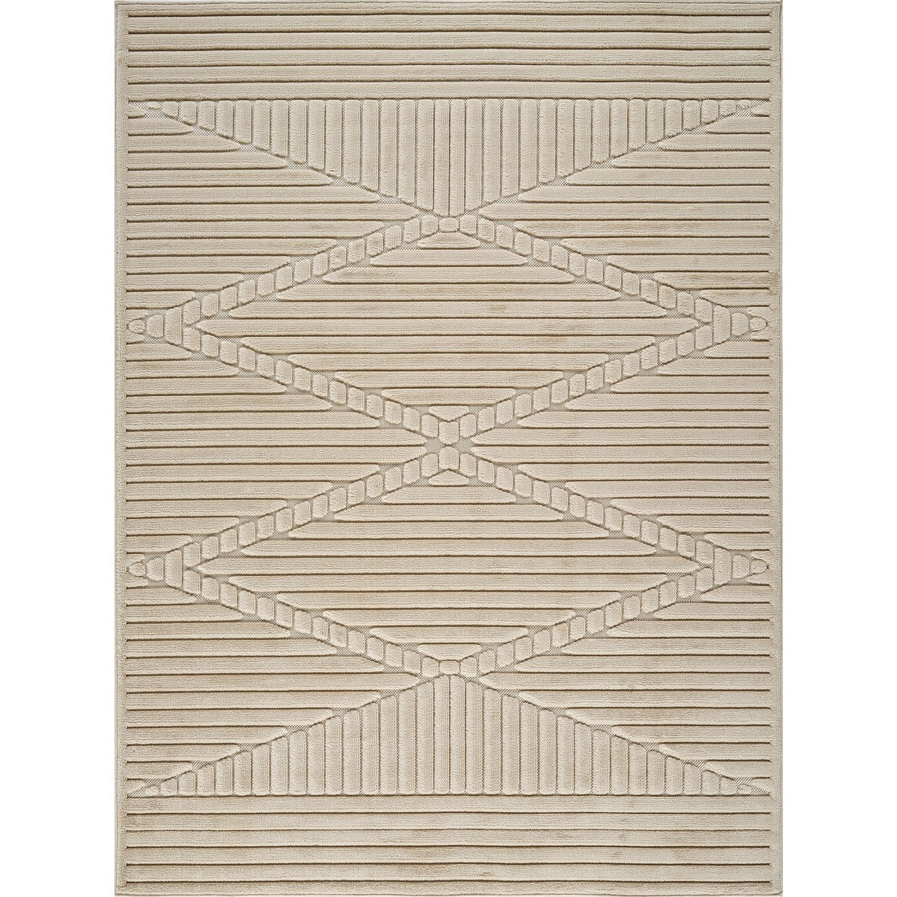 MITSUKO Indoor & Outdoor 3D High & Low Pile Textured Beige Area Rug Flat