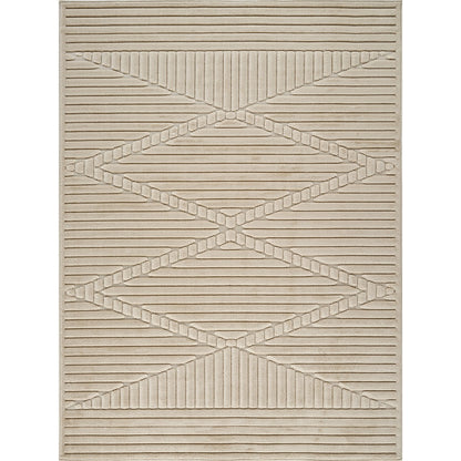 MITSUKO Indoor & Outdoor 3D High & Low Pile Textured Beige Area Rug Flat