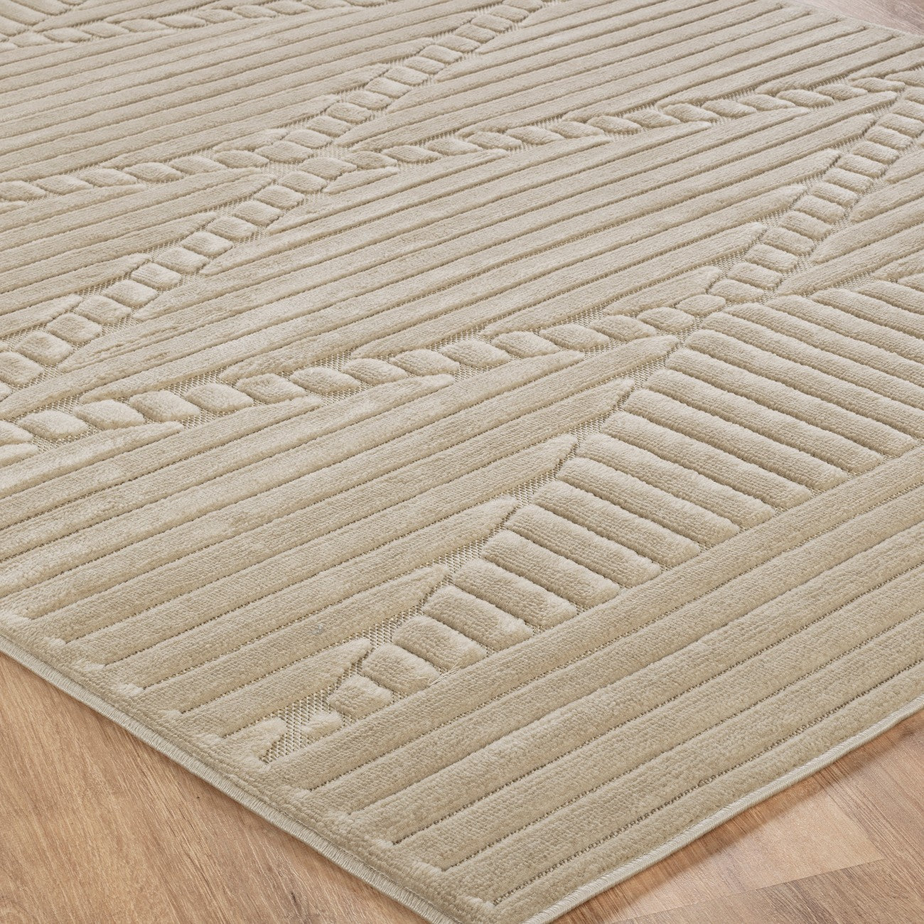 MITSUKO Indoor & Outdoor 3D High & Low Pile Textured Beige Area Rug Corner