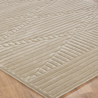 MITSUKO Indoor & Outdoor 3D High & Low Pile Textured Beige Area Rug Corner