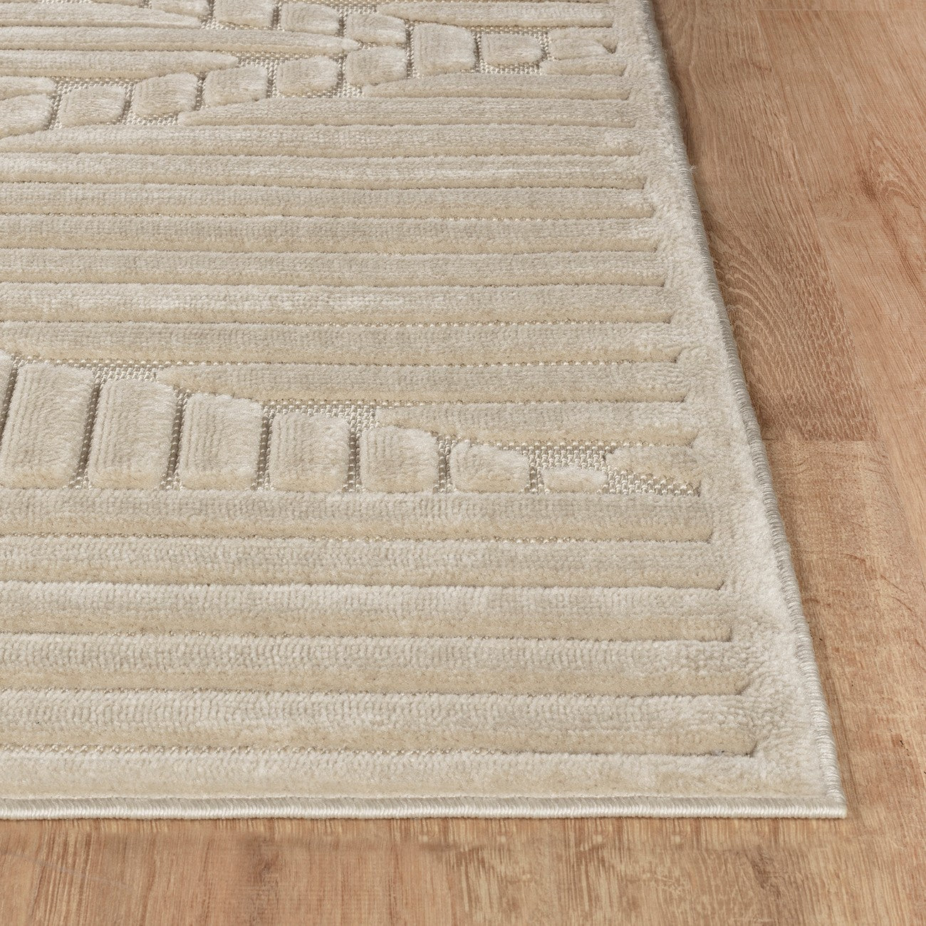 MITSUKO Indoor & Outdoor 3D High & Low Pile Textured Beige Area Rug Front