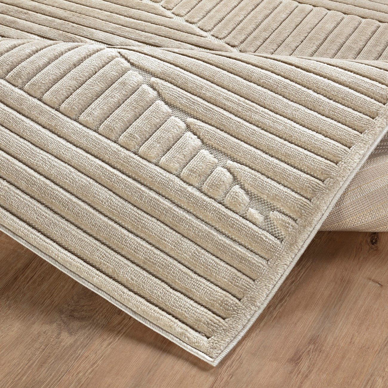 MITSUKO Indoor & Outdoor 3D High & Low Pile Textured Beige Area Rug Fold