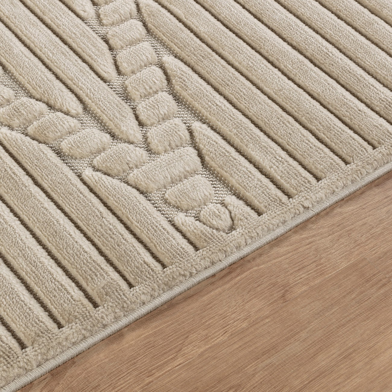 MITSUKO Indoor & Outdoor 3D High & Low Pile Textured Beige Area Rug Texture