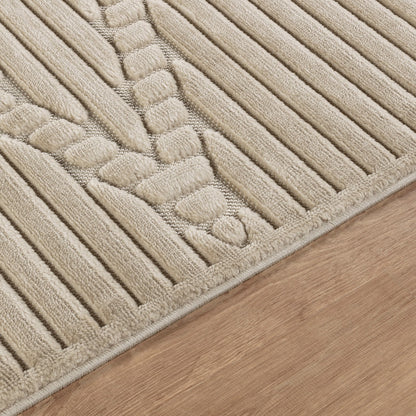 MITSUKO Indoor & Outdoor 3D High & Low Pile Textured Beige Area Rug Texture