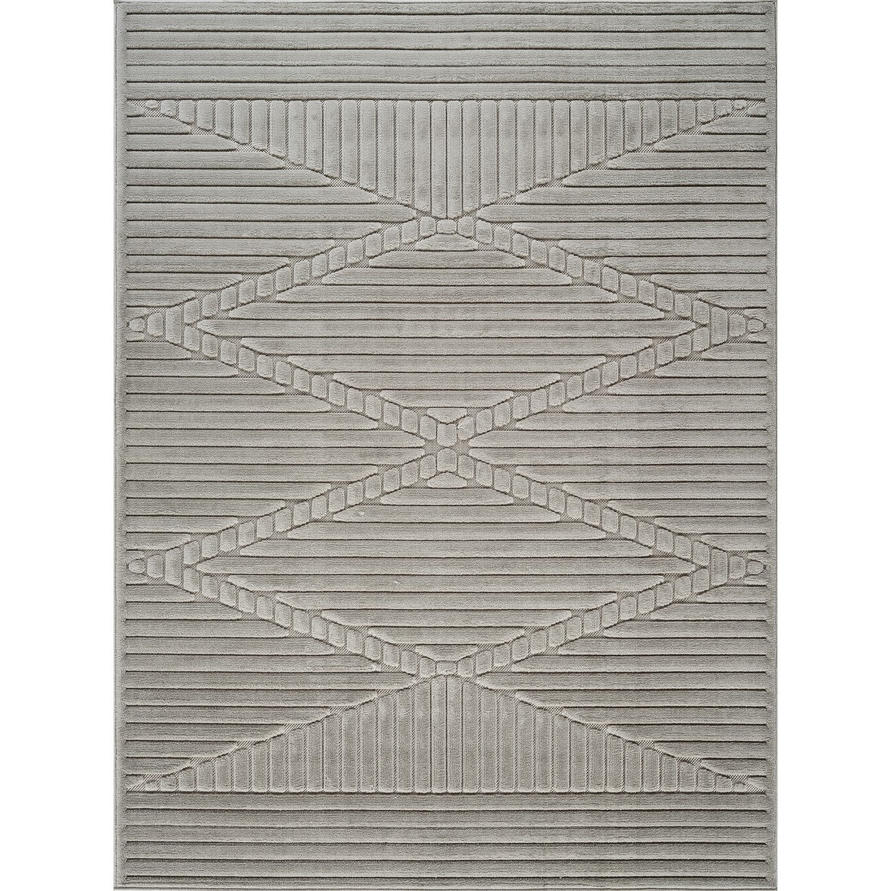 MITSUKO Indoor & Outdoor 3D High & Low Pile Textured Grey Area Rug Flat