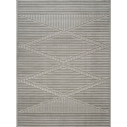 MITSUKO Indoor & Outdoor 3D High & Low Pile Textured Grey Area Rug Flat
