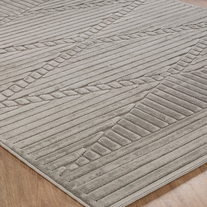 MITSUKO Indoor & Outdoor 3D High & Low Pile Textured Grey Area Rug Corner