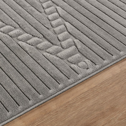 MITSUKO Indoor & Outdoor 3D High & Low Pile Textured Grey Area Rug Texture
