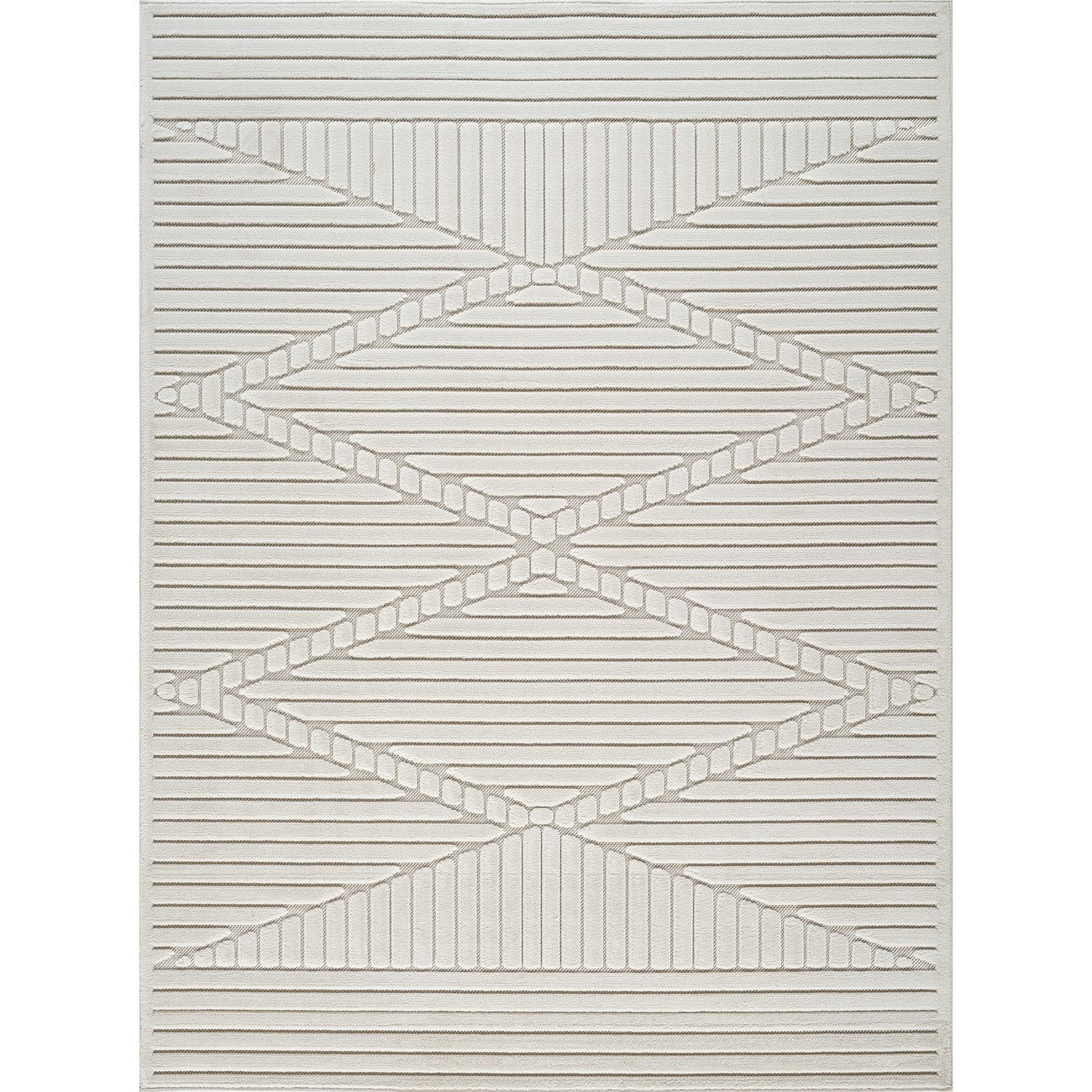 MITSUKO Indoor & Outdoor 3D High & Low Pile Textured White Area Rug Flat