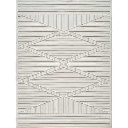 MITSUKO Indoor & Outdoor 3D High & Low Pile Textured White Area Rug Flat